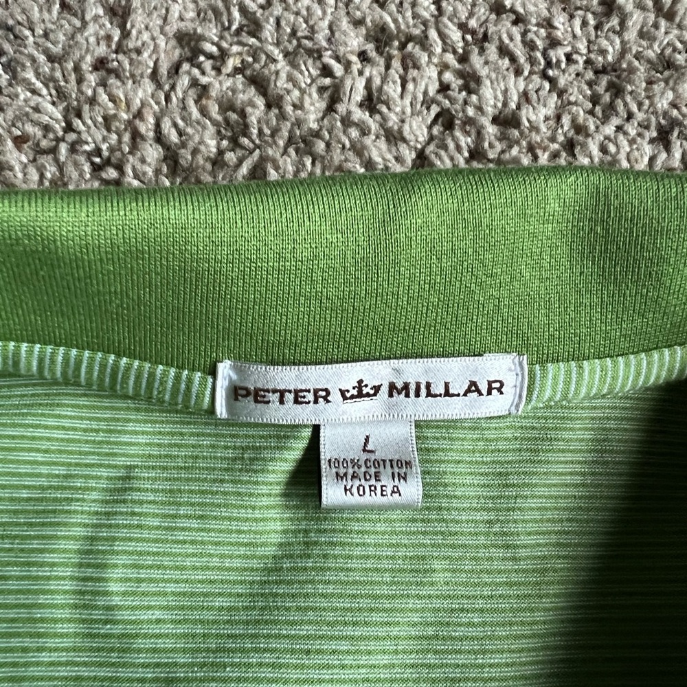 Vintage Peter Millar Golf Polo Shirt Large Green Stripes Garden City Golf Club - Picture 2 of 6